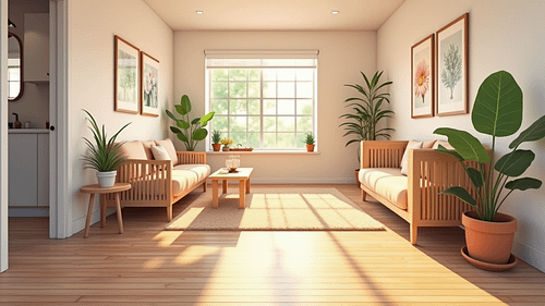 Assessing Your Fall Risk: Self Evaluation Checklist 2 A tidy hallway with handrails, good lighting, and a non-slip rug, symbolizing fall prevention in daily living spaces.
